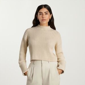 Everlane Beige Ribbed cropped mockneck Sweater 100% organic cotton
